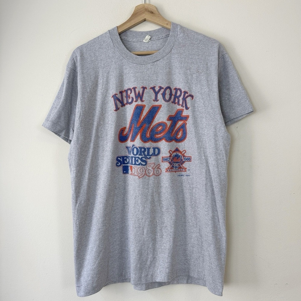 Vintage 1986 New York Mets World Series MLB Single Stitch Grey Tee Shirt XL